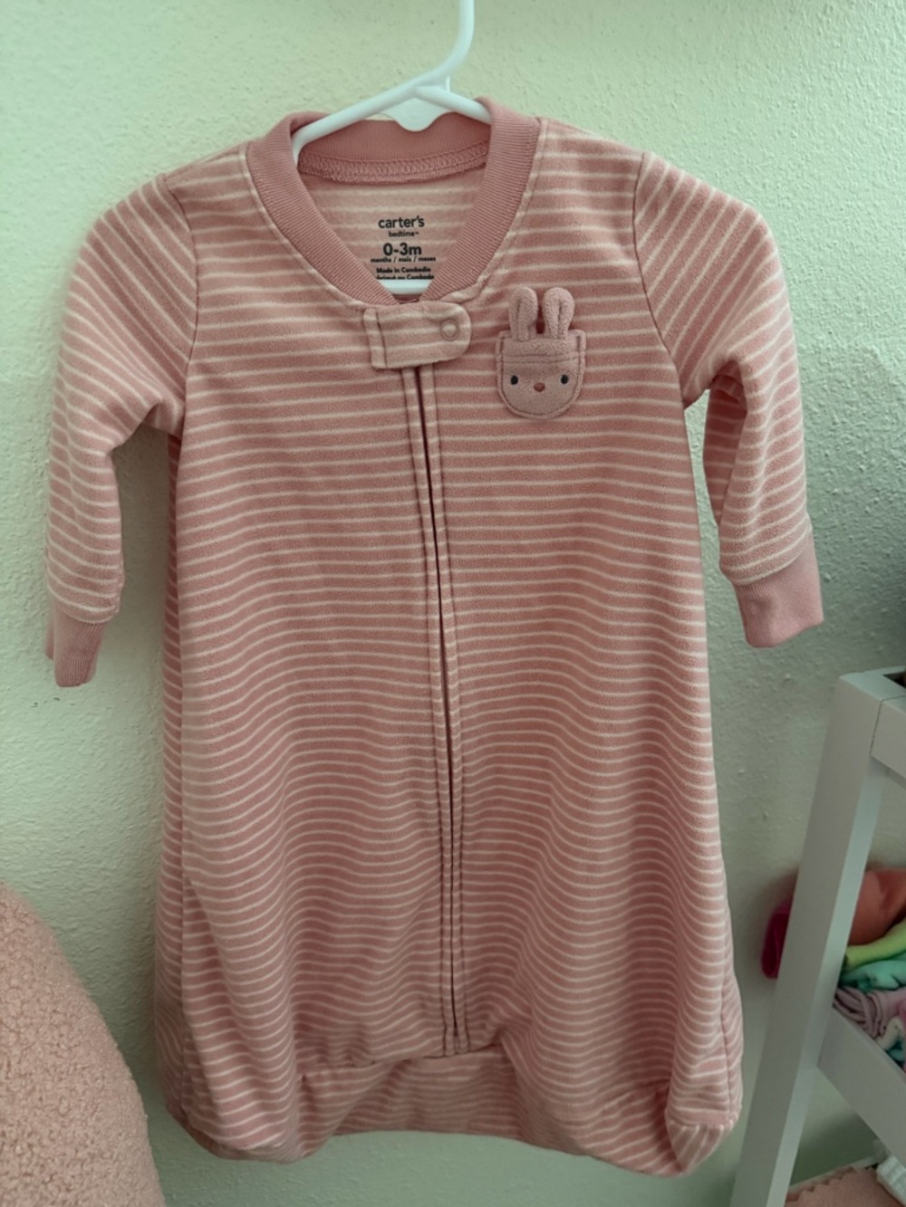 Carter's Pink Striped Baby Sleep Sack with Bunny Patch